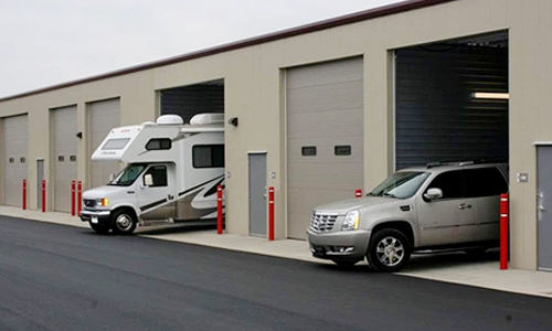 Enclosed RV and boat storage units with drive-up access at a MakoRabco facility.